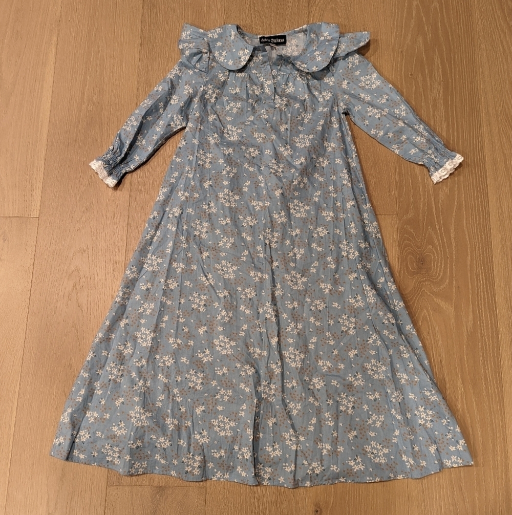 Floral Blue Long Sleeve Prairie Style Dress